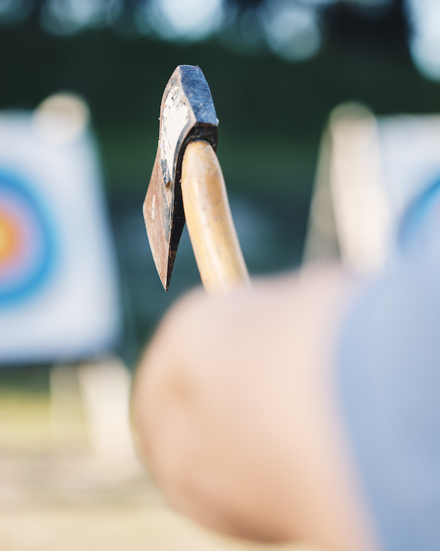 Axe throwing target practice at Preserve Resort & Spa in 2024