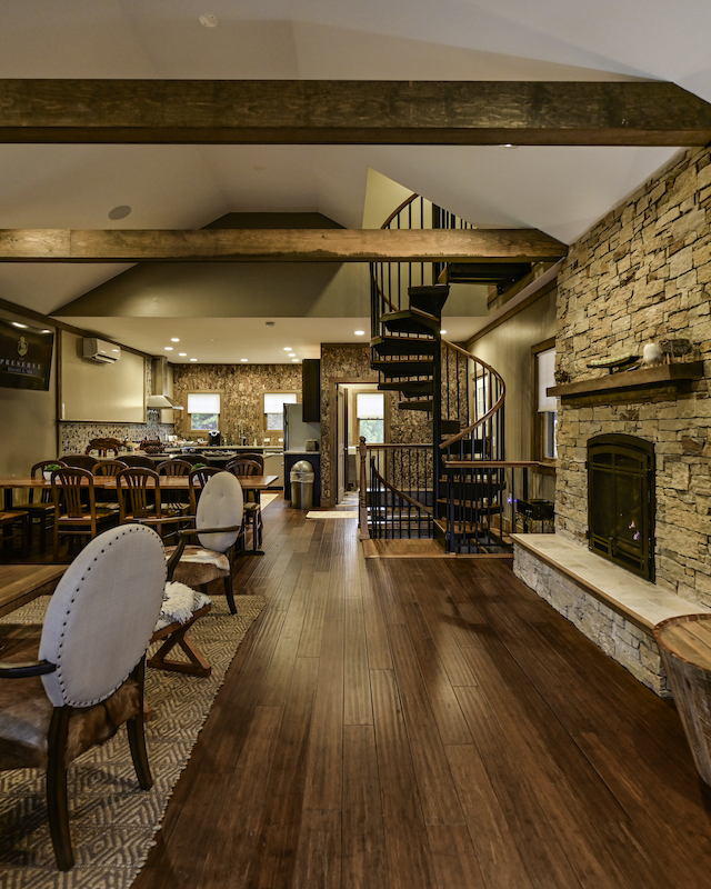 Cozy interior of the warming hut at The Preserve Resort & Spa, Rhode Island for intimate event settings.