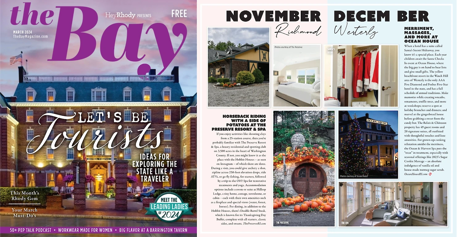 A magazine cover featuring travel ideas and tourist attractions, alongside an interior page highlighting November and December activities and destinations.