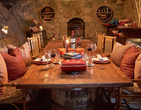 Cozy Hobbit House interior at The Preserve Sporting Club.